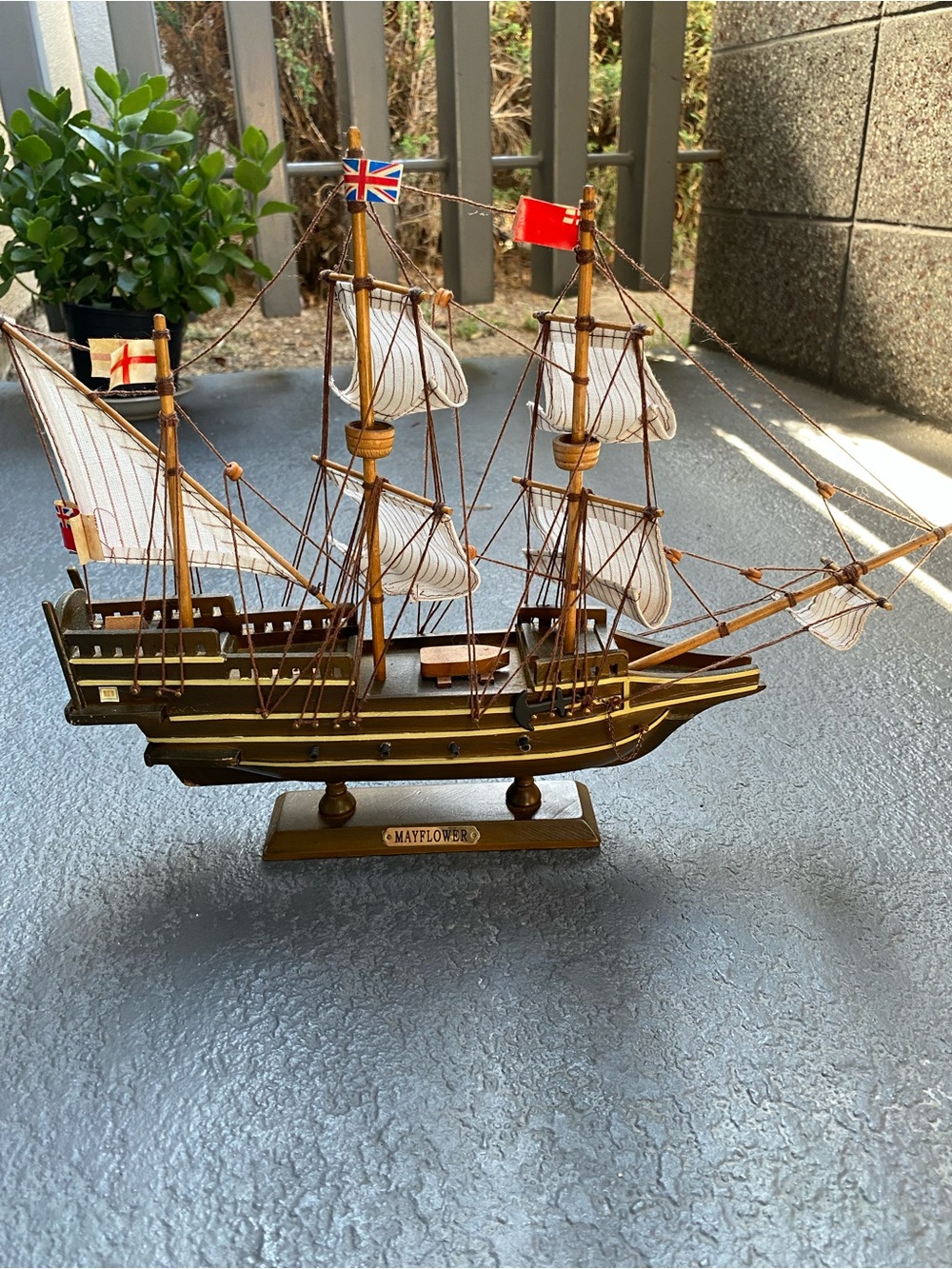 Mayflower Decorative Wooden Ship Model in Brown and White